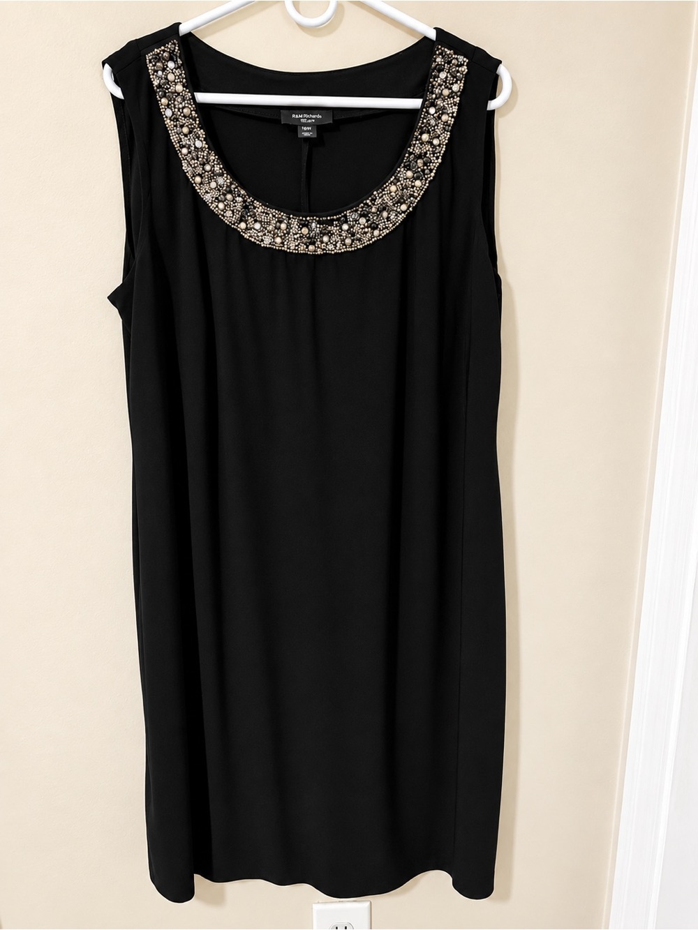 R&M Richards Black Sleeveless Mini Dress with Beaded Scoop Neck